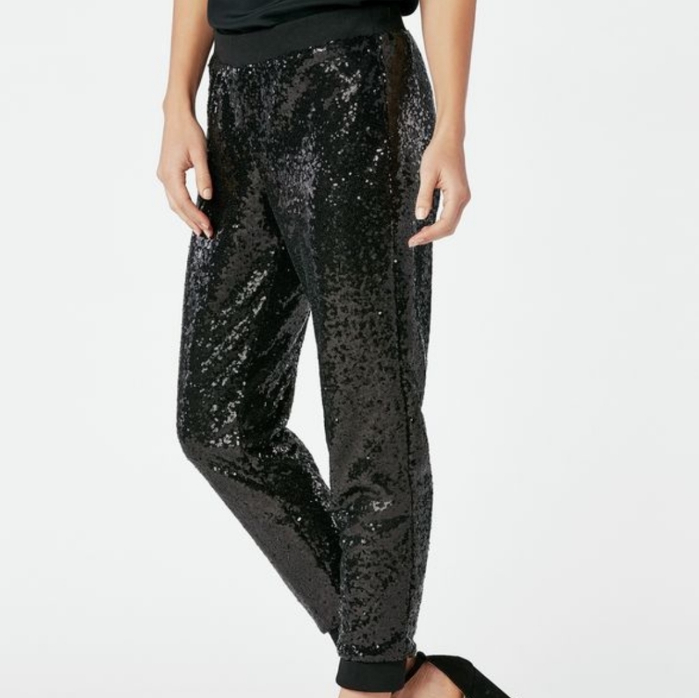 New York & Company Black Sequin Jogger Pants